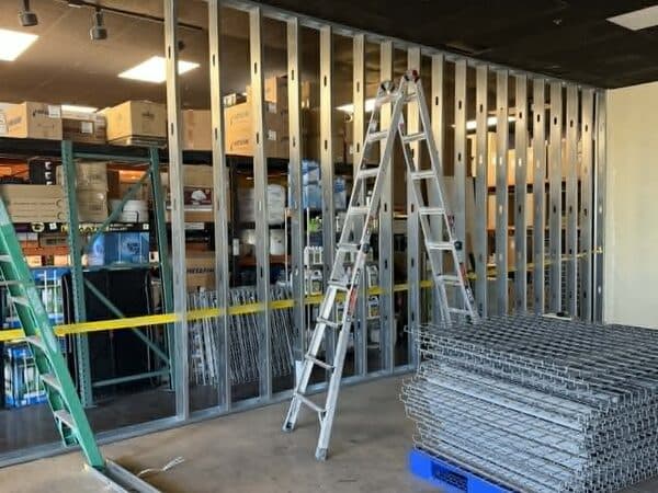 Commercial Construction by DCB Construction Sacramento Metal frame for a wall at a commercial building in Sacramento CA